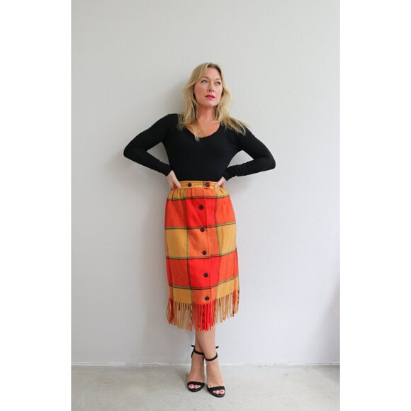 1970s Vintage Pendleton Wool & Plaid Fringe Skirt ~ Women's Extra Small XS SM - Picture 5 of 10